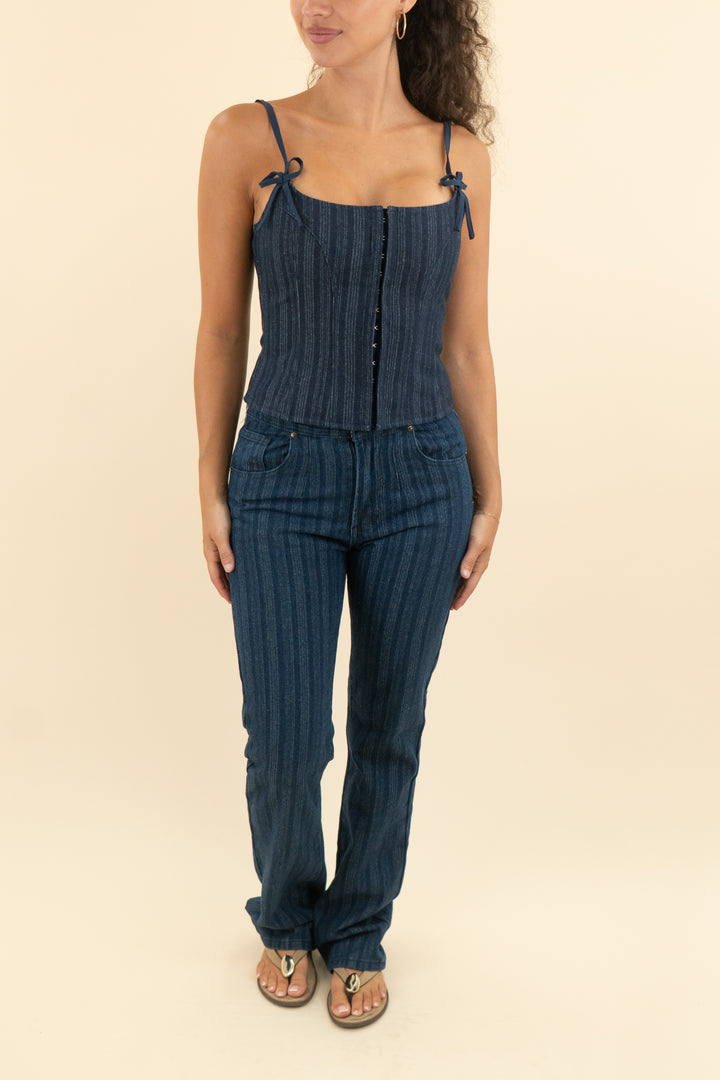 lioness pinstripe denim top  (m; retail $59)