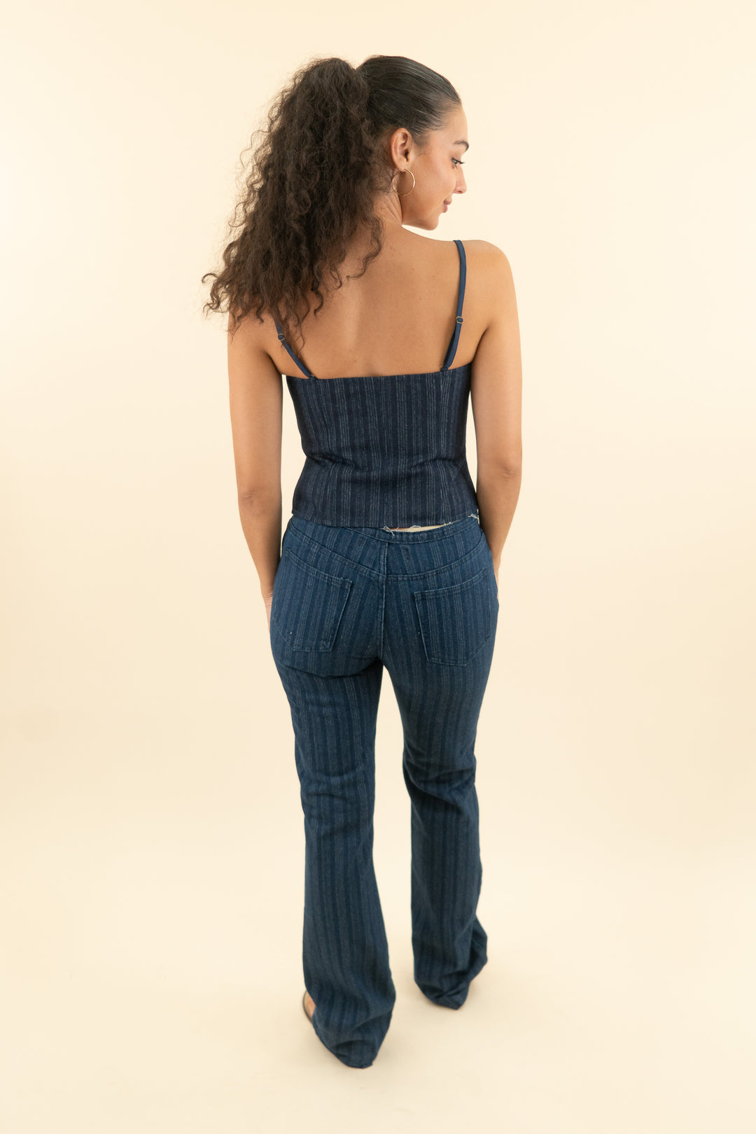lioness pinstripe denim top  (m; retail $59)