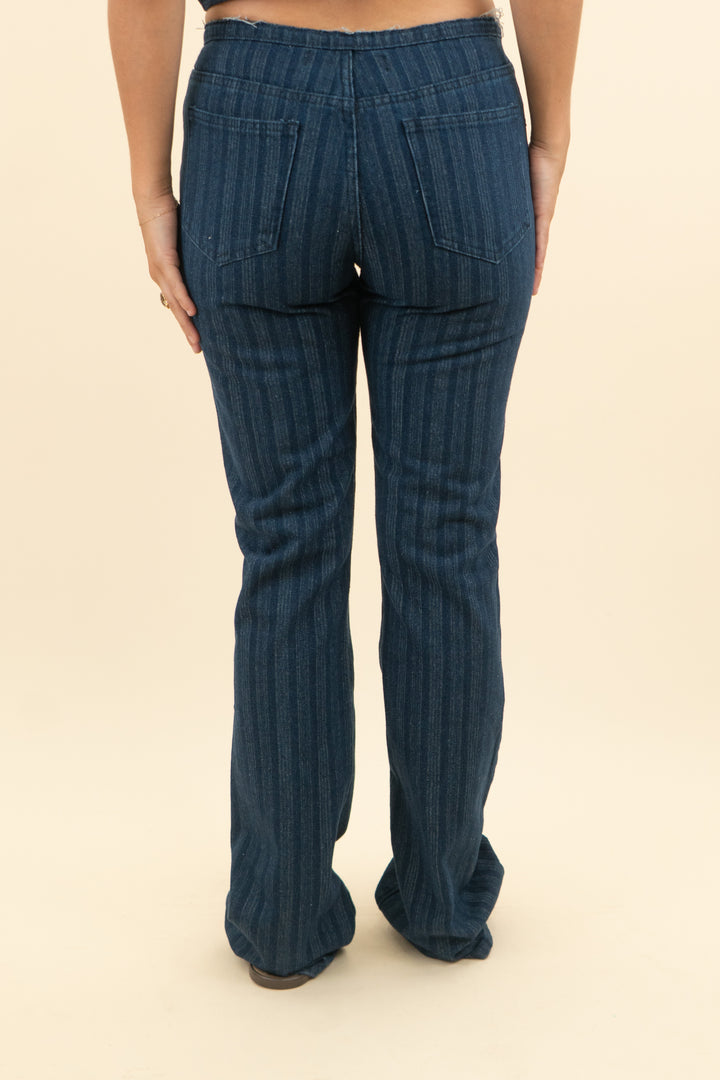 lioness pinstripe flare jeans (s; retail $99)