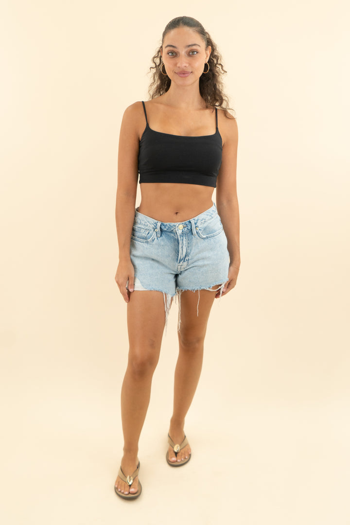 FRAME light wash le brigette shorts (27; retail $188)