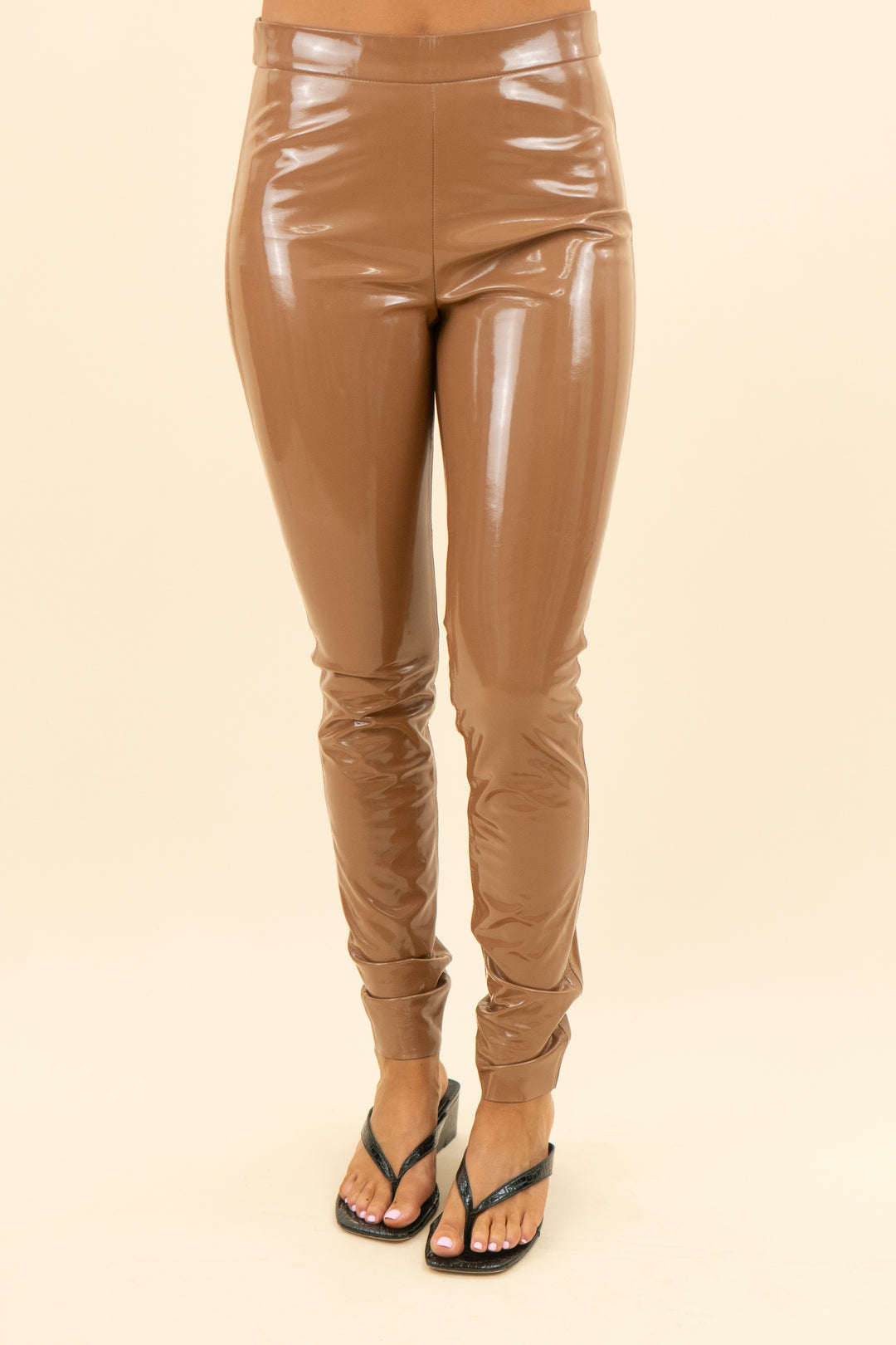 alice + olivia brown latex pants (4; retail $395)