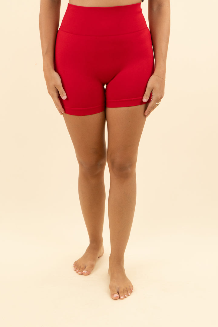 bo&tee red biker shorts (m; retail $55)