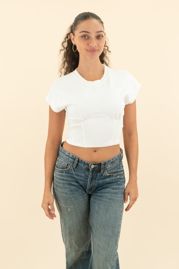 AUCTION superdown white ribbed corset tee (s)