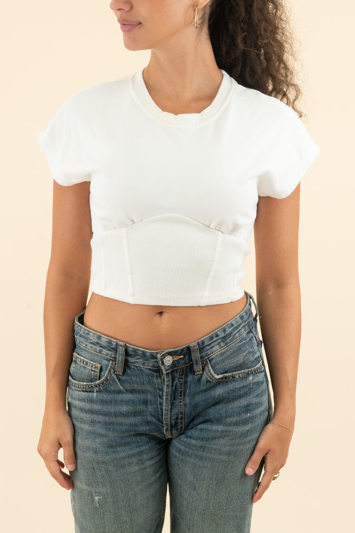 AUCTION superdown white ribbed corset tee (s)
