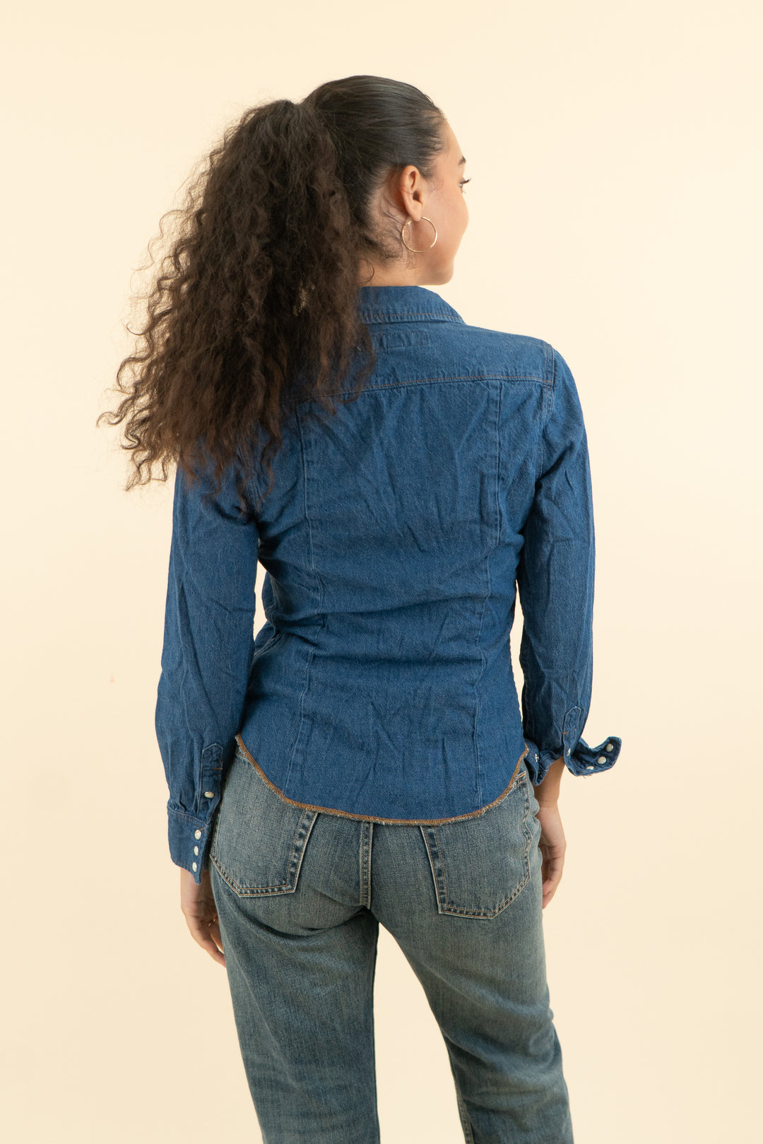 AUCTION wrangler+staud dark wash denim button down top (s)