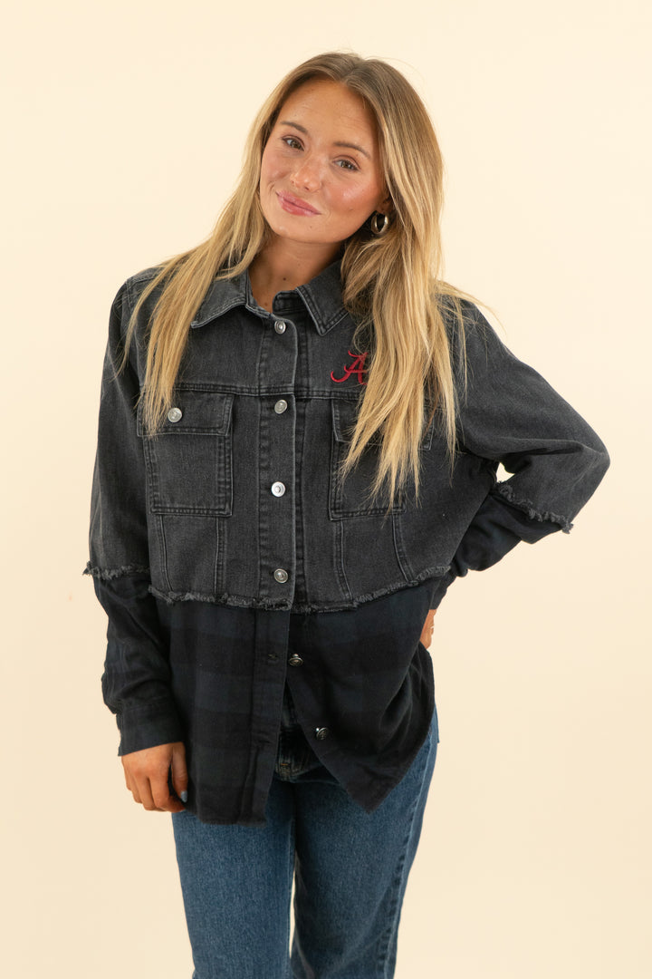 AUCTION the wild collective black denim flannel sitch alabama jacket (m)