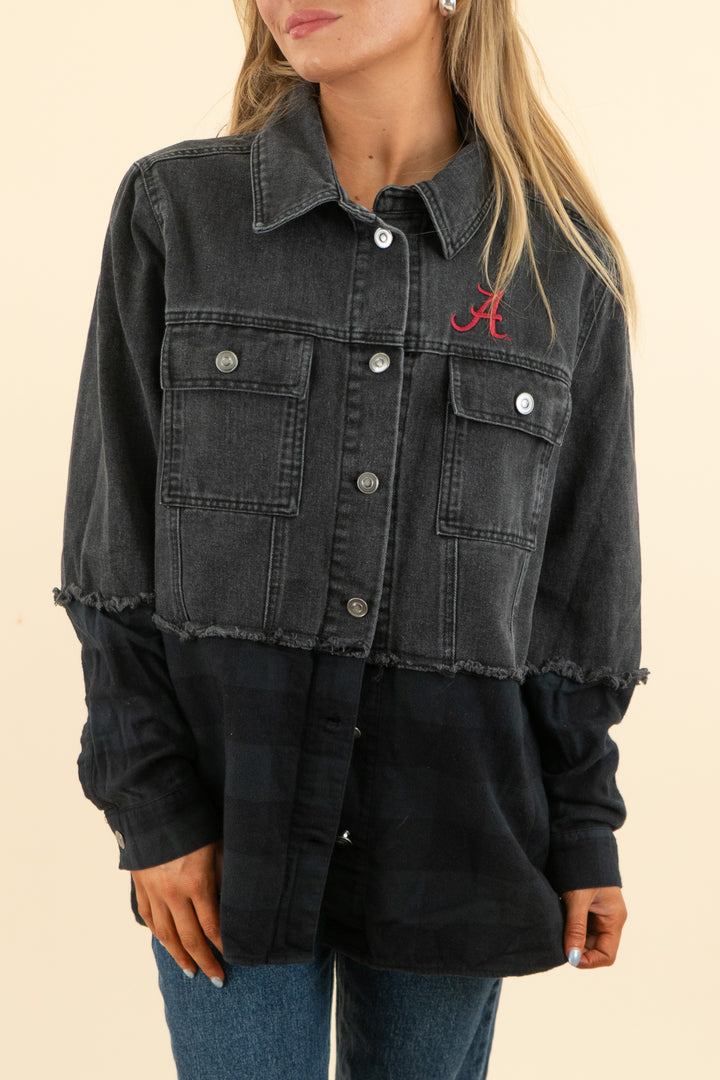 AUCTION the wild collective black denim flannel sitch alabama jacket (m)