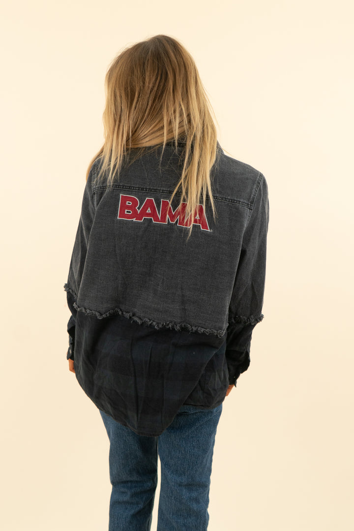 AUCTION the wild collective black denim flannel sitch alabama jacket (m)