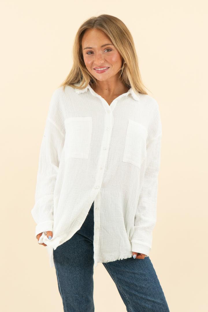 AUCTION judith march ivory muslin glitter "beach cowgirl" button down top (m)