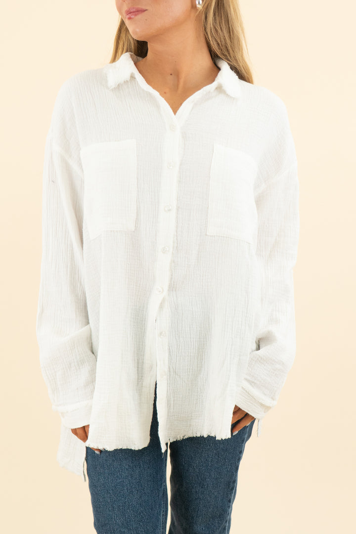 AUCTION judith march ivory muslin glitter "beach cowgirl" button down top (m)