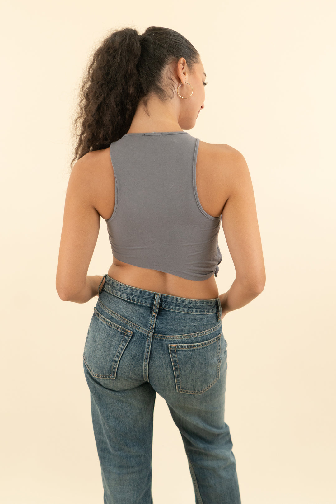 naked wardrobe grey knot crop top (s; retail $48)