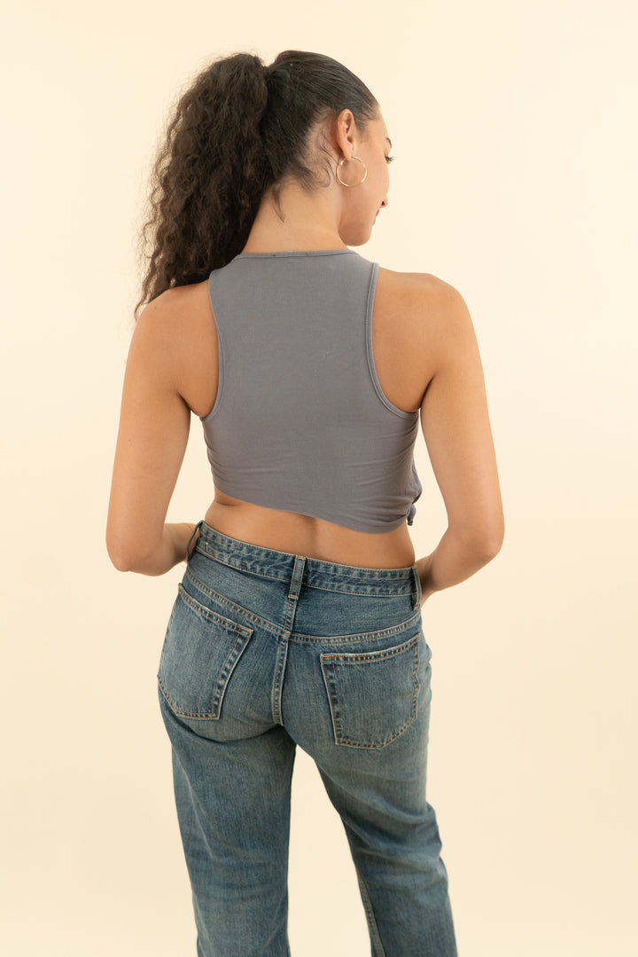 naked wardrobe grey knot crop top (s; retail $48)