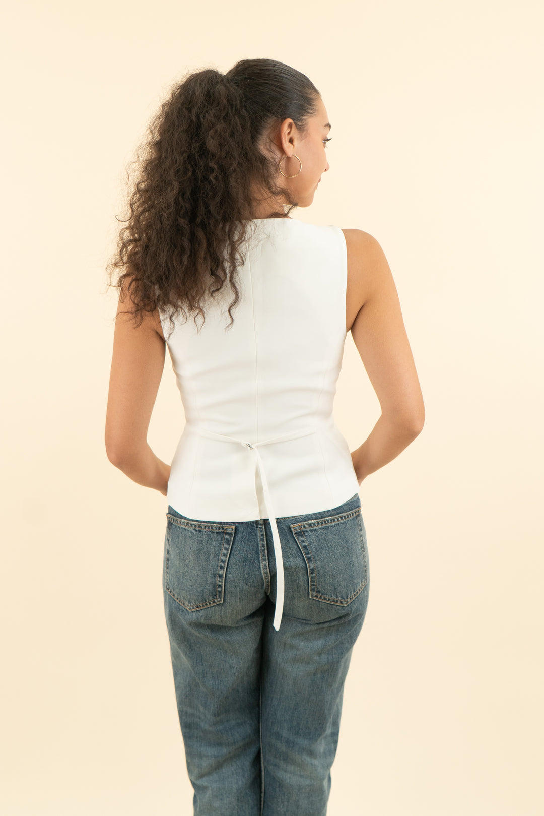 l'academie white button down vest (s; retail $189)