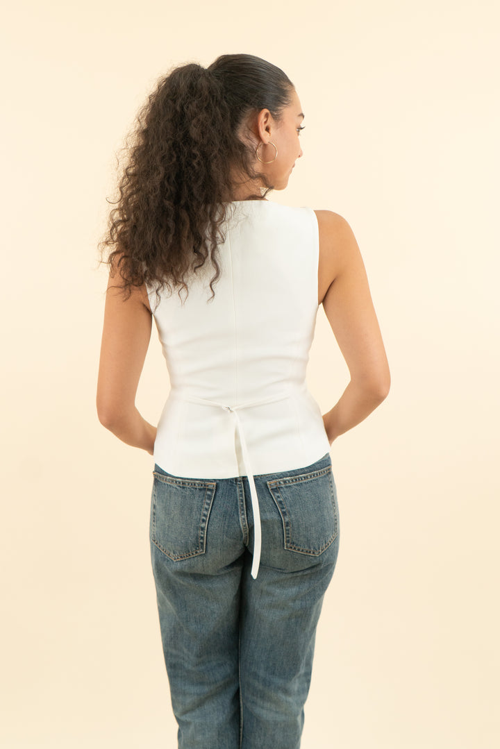 l'academie white button down vest (s; retail $189)