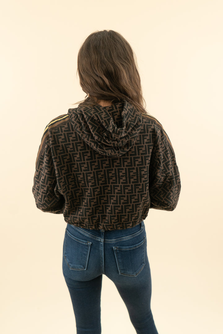 AUCTION fendi brown logo "roma" embroidered crop hoodie (s; retail $1,400)