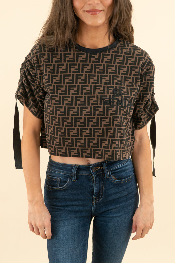 AUCTION fendi brown logo crop short sleeve tee (s; retail $895)