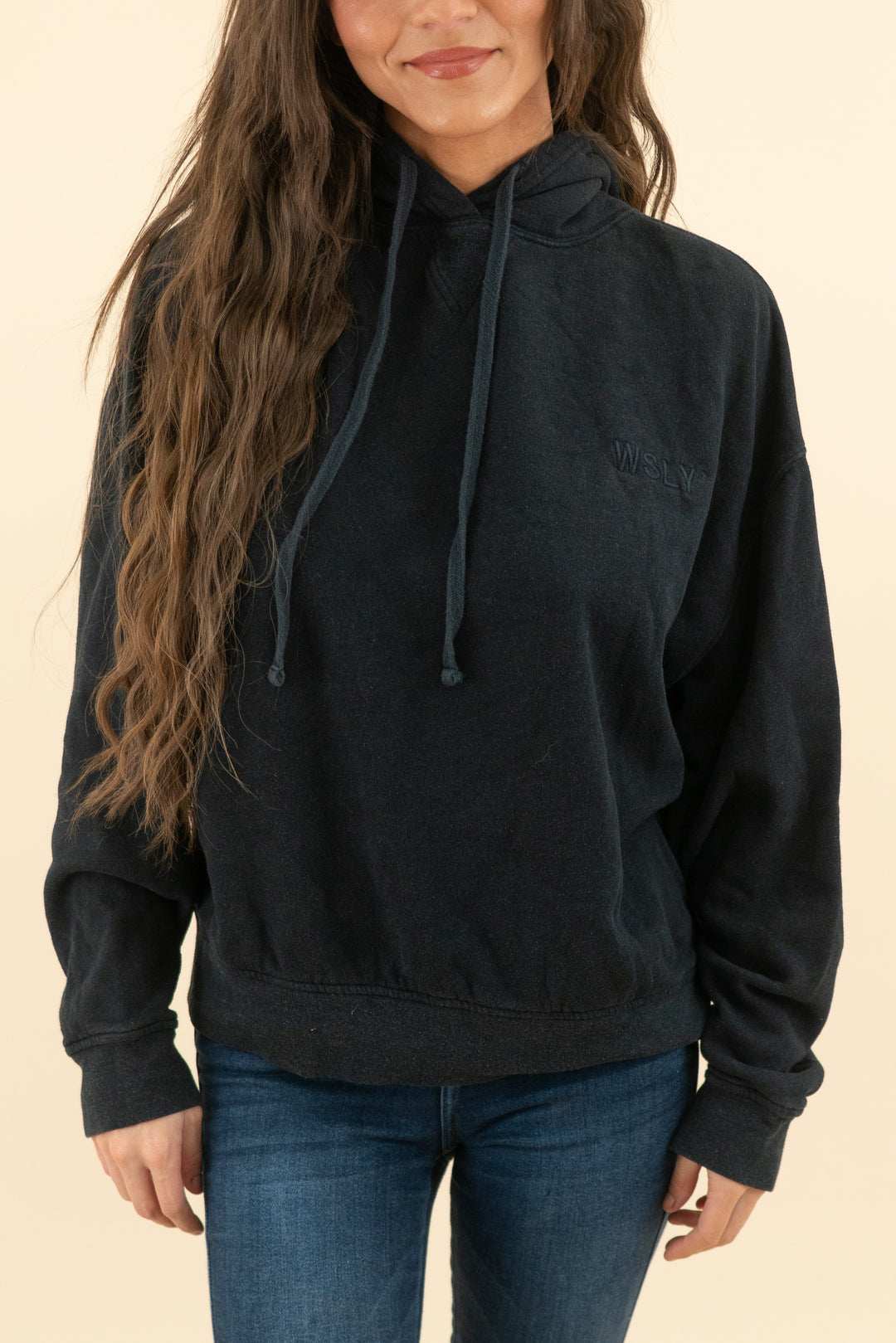 wsly black pullover hoodie (m; retail $138)
