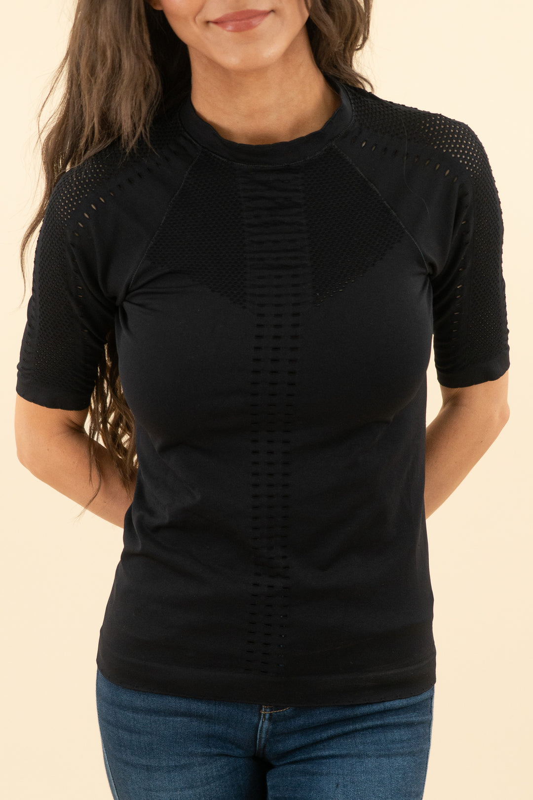 varley black mesh athletic tee (s; retail $92)