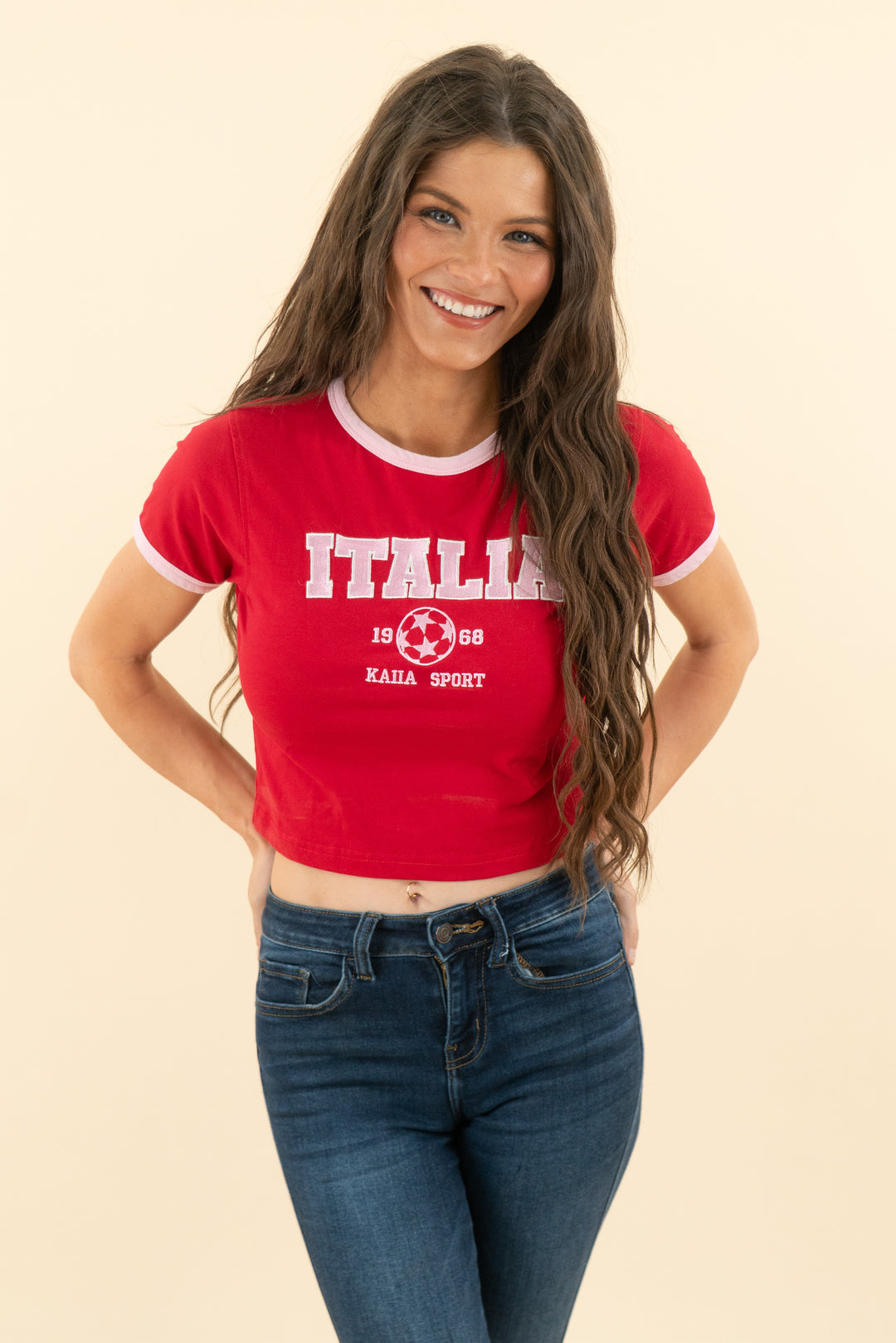 kaiia red italia embroidered crop tee (6)