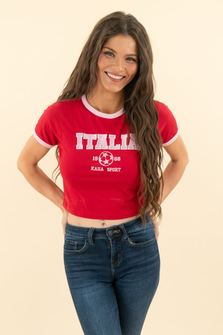kaiia red italia embroidered crop tee (6)