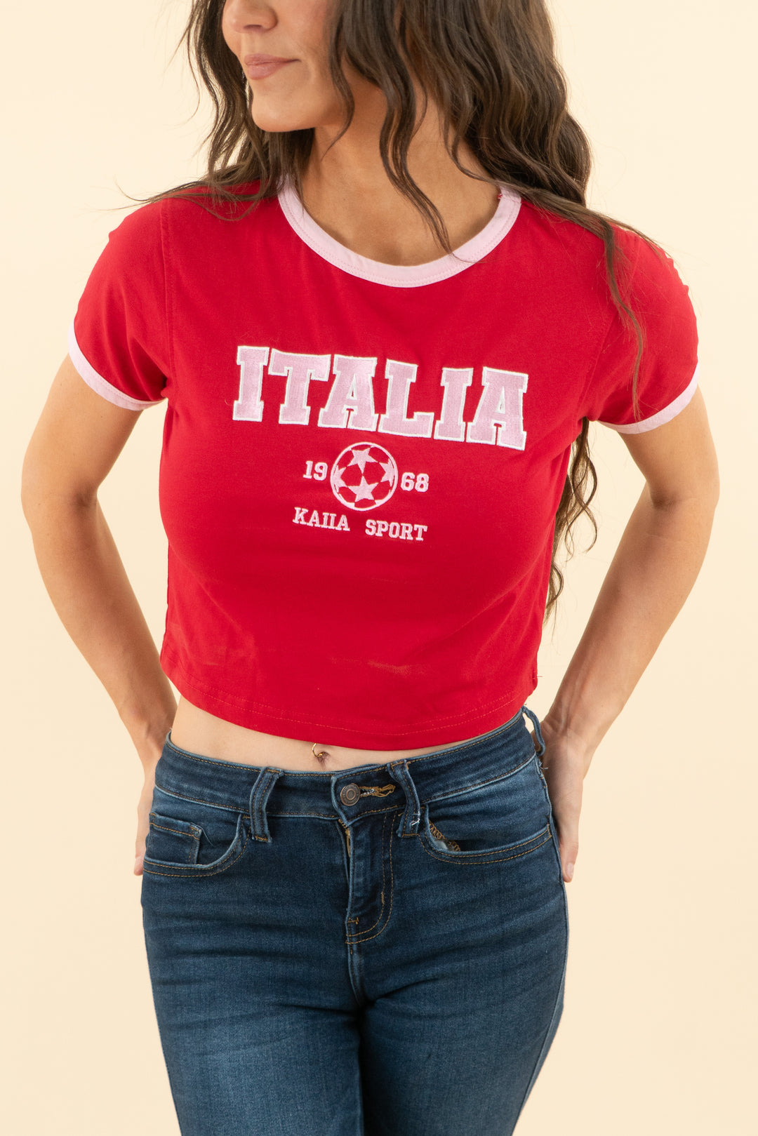 kaiia red italia embroidered crop tee (6)