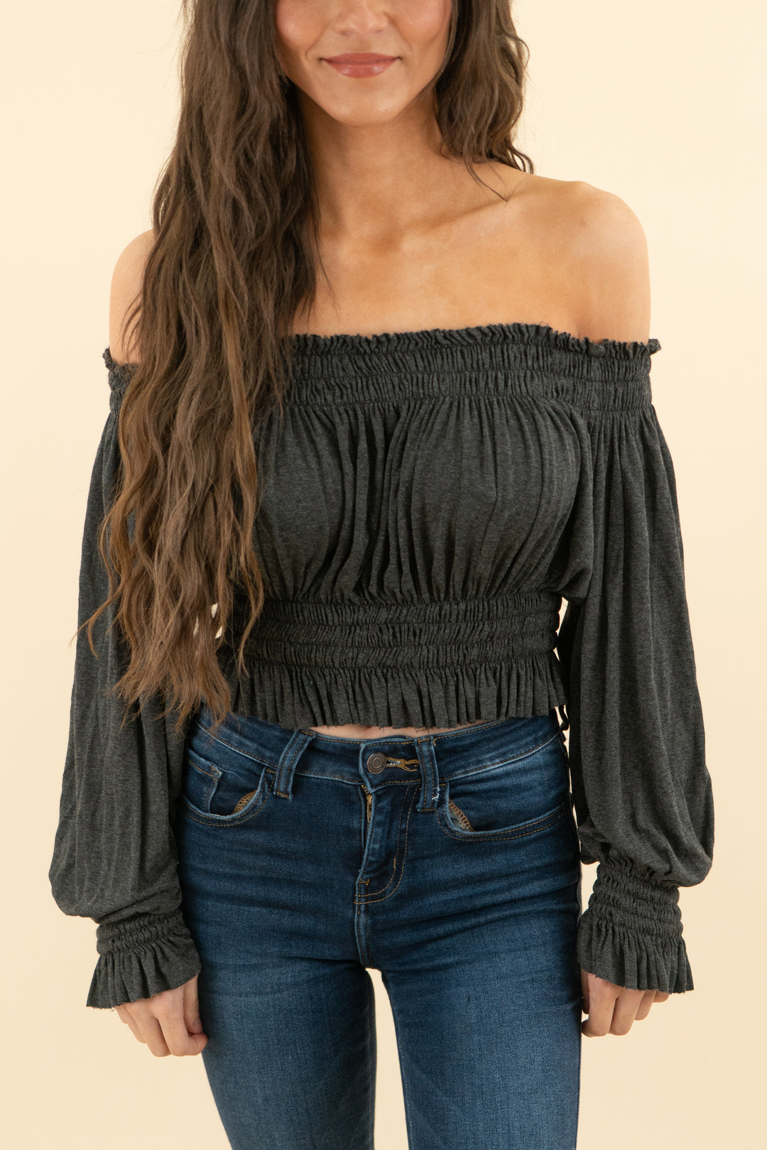 norma kamali charcoal grey off shoulder top  (s)