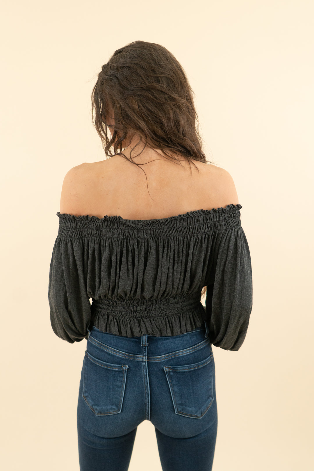 norma kamali charcoal grey off shoulder top  (s)