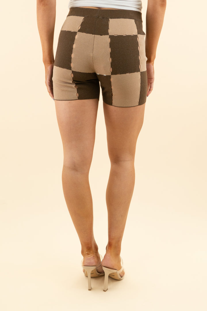 jacquemus shades of brown checkered knit shorts (38; retail $550)