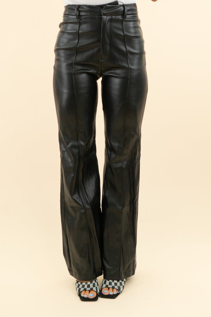 boa black leather wide leg pants (s)