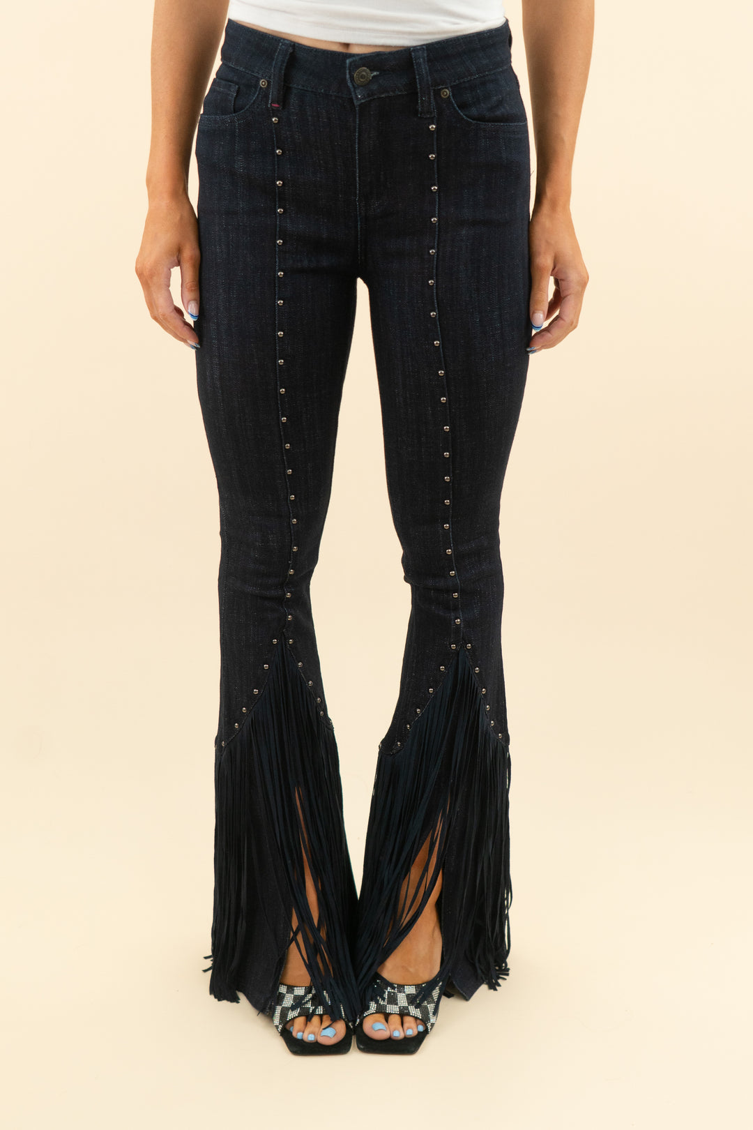 idyllwind super dark wash fringe flare jeans (2)