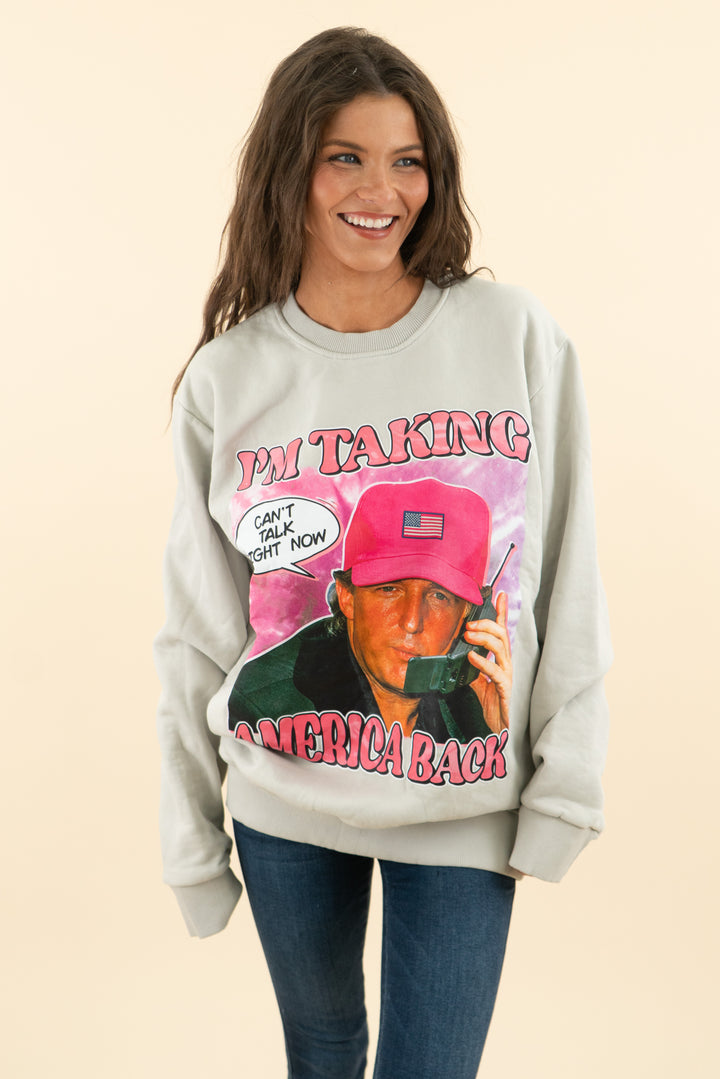 AUCTION maga merch taupe "im taking america back" crewneck sweatshirt (l)