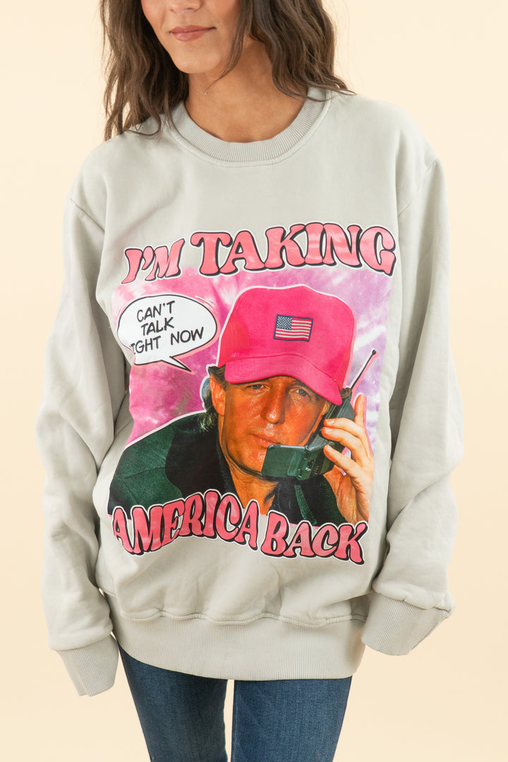 AUCTION maga merch taupe "im taking america back" crewneck sweatshirt (l)