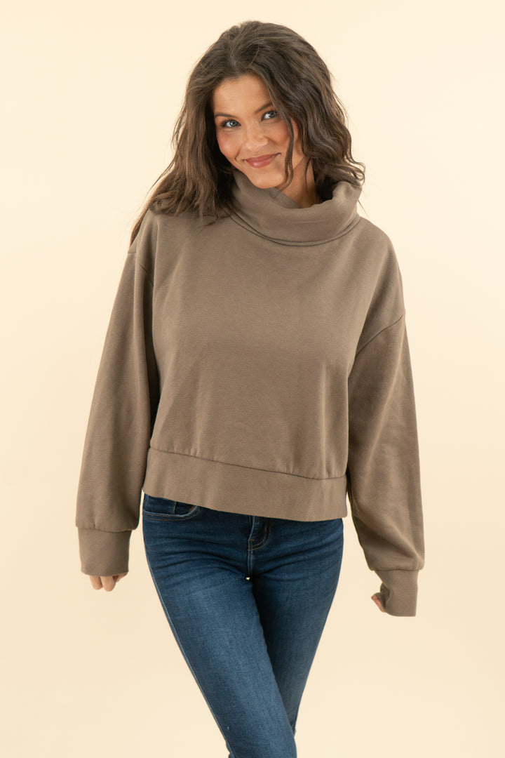zara brown funnel neck sweatshirt  (m)