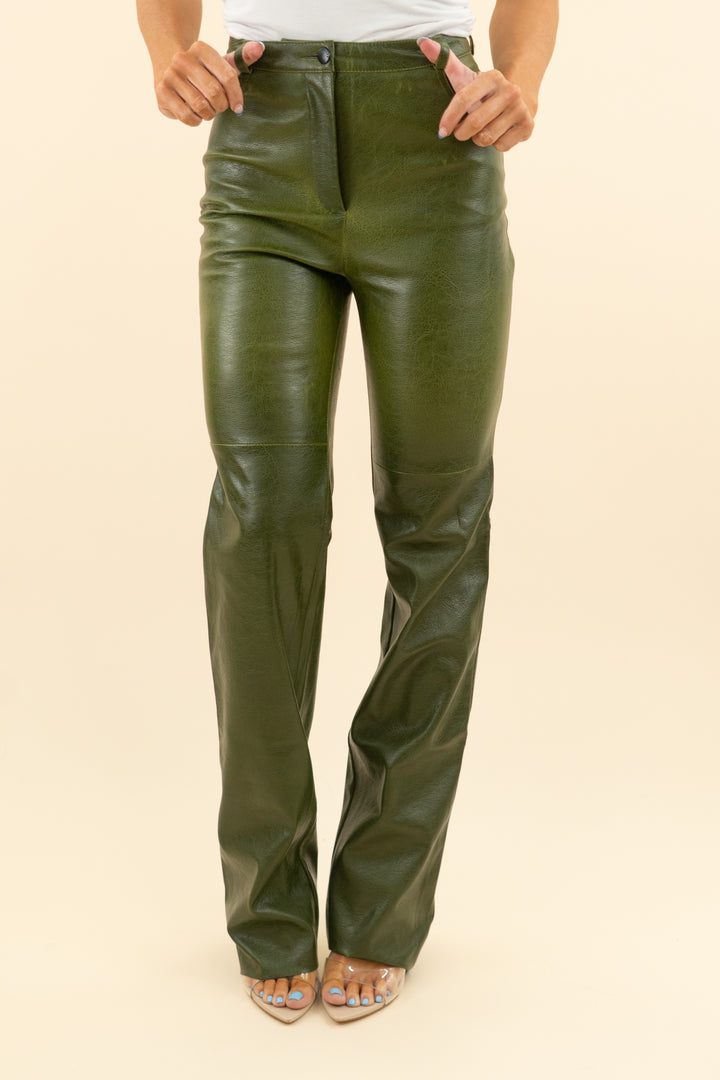 AUCTION cult naked green leather wide leg pants (s)