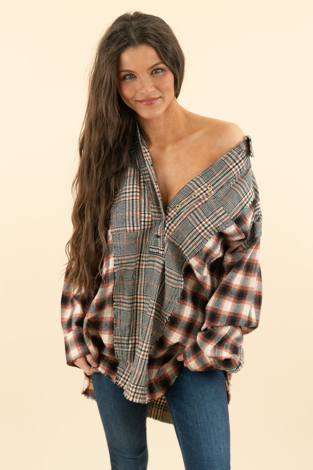 AUCTION we the free plaid oversized flannel top (xs)