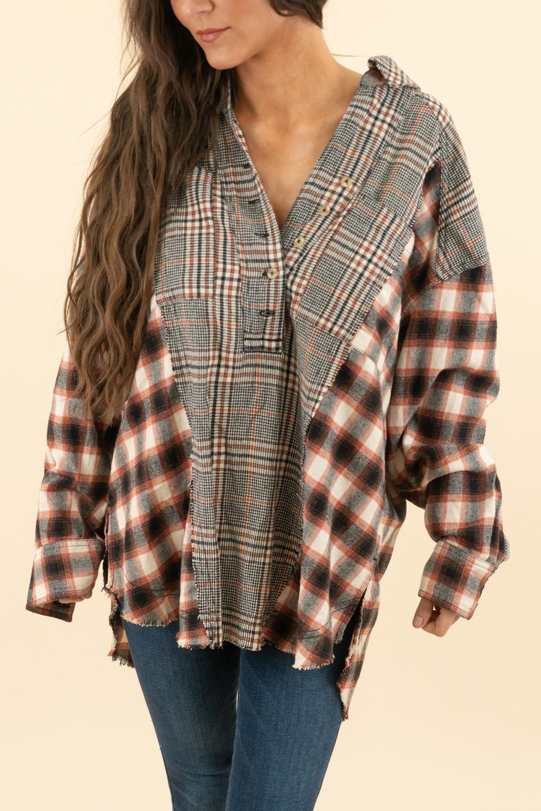 AUCTION we the free plaid oversized flannel top (xs)