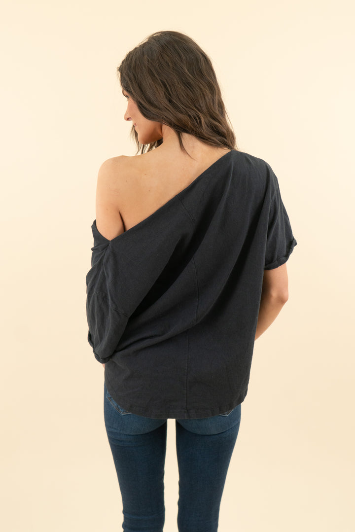 nuuds black off the shoulder oversized tee (s; retail $58)