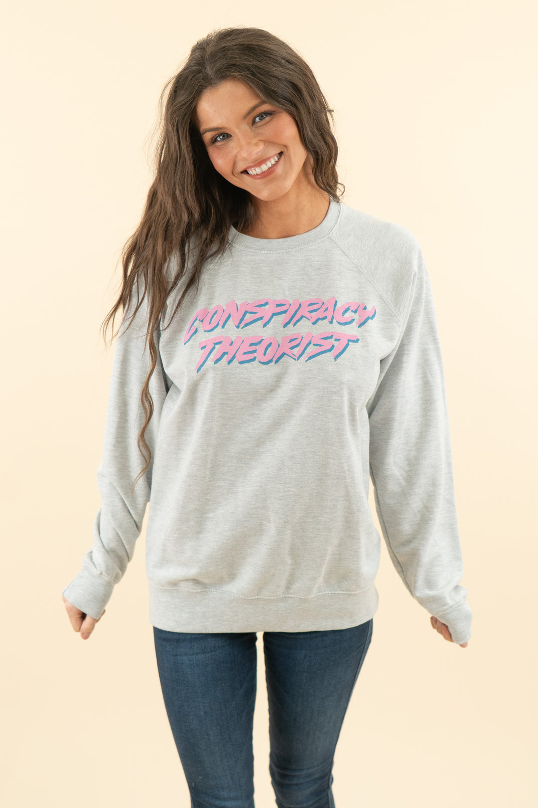 AUCTION heathered grey "conspiracy theorist" crewneck sweatshirt (s)