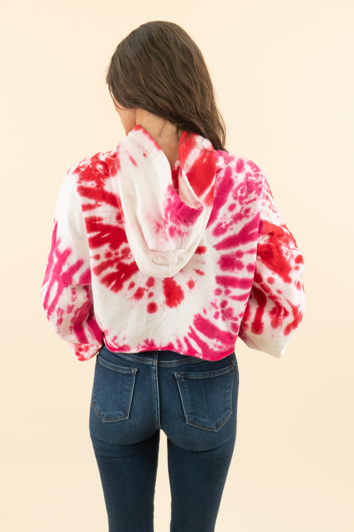 lovers and friends pink red tie dye cropped hoodie (m; retail $138)