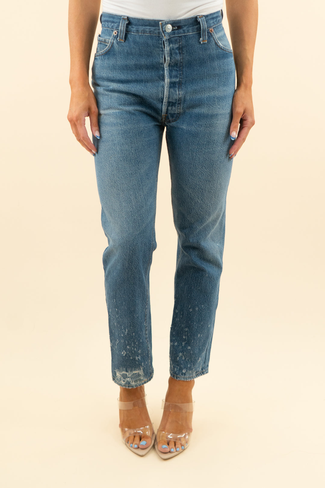 re/done x levi's medium wash wide leg jeans (26; retail $360)