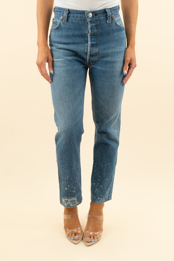re/done x levi's medium wash wide leg jeans (26; retail $360)