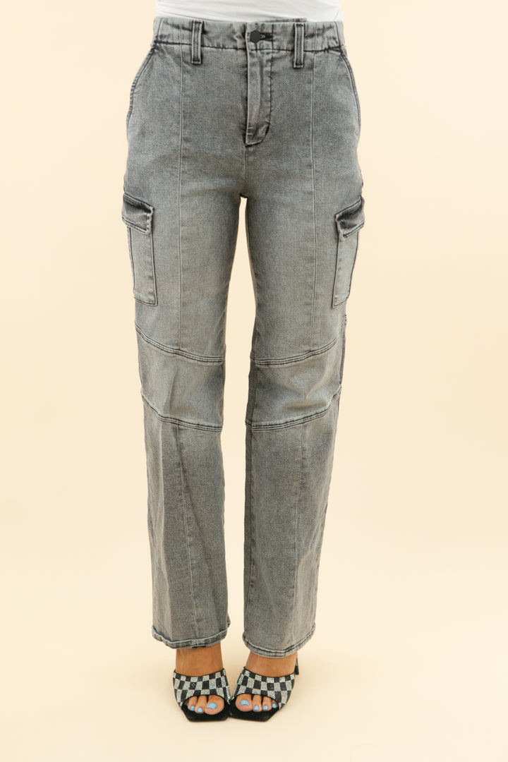 l'agence grey washed wide leg cargo jeans (26; retail $215)