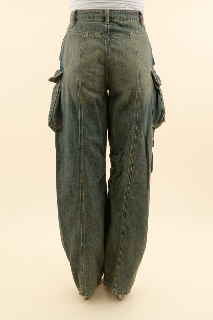 AUCTION afrm tan and denim washed slouch cargo jeans (26)