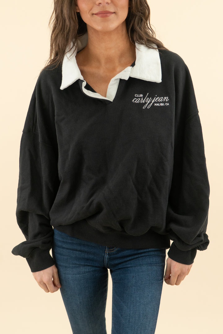 carly jean los angeles black oversized pullover with collar (m; retail $68)