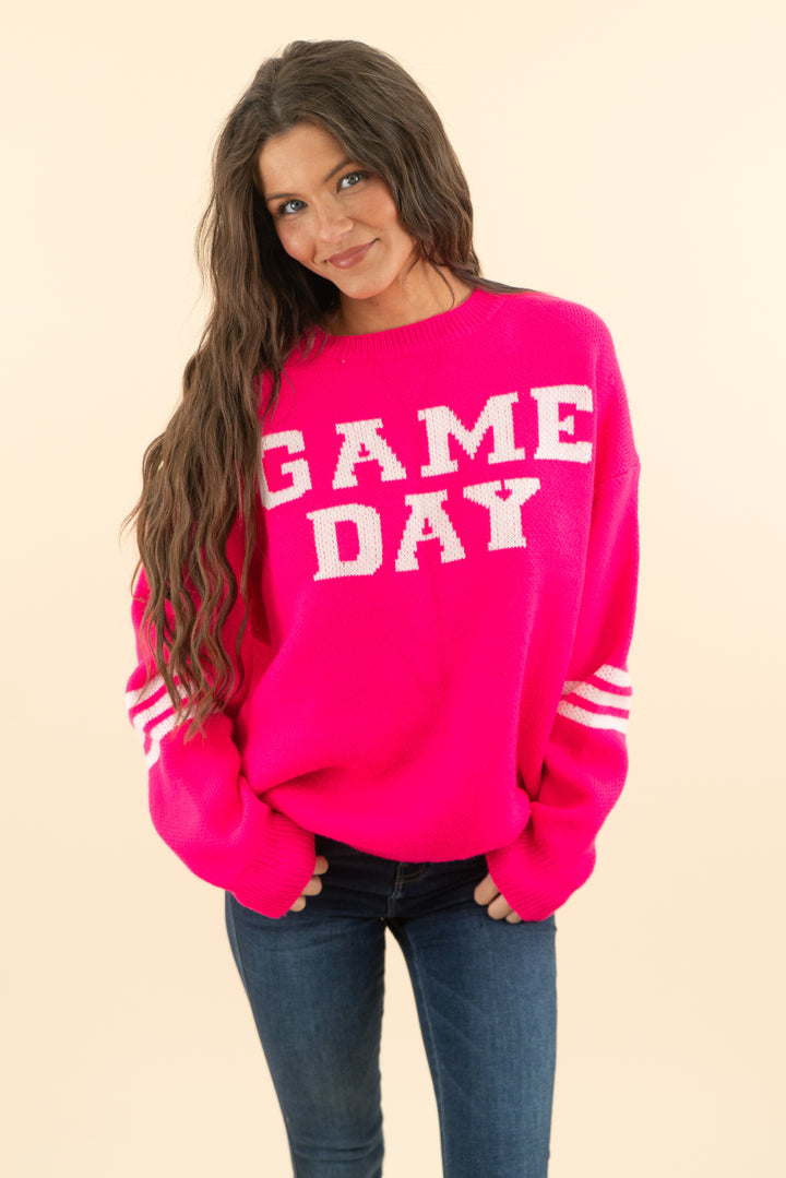AUCTION mainstrip pink game day knit sweater (m)
