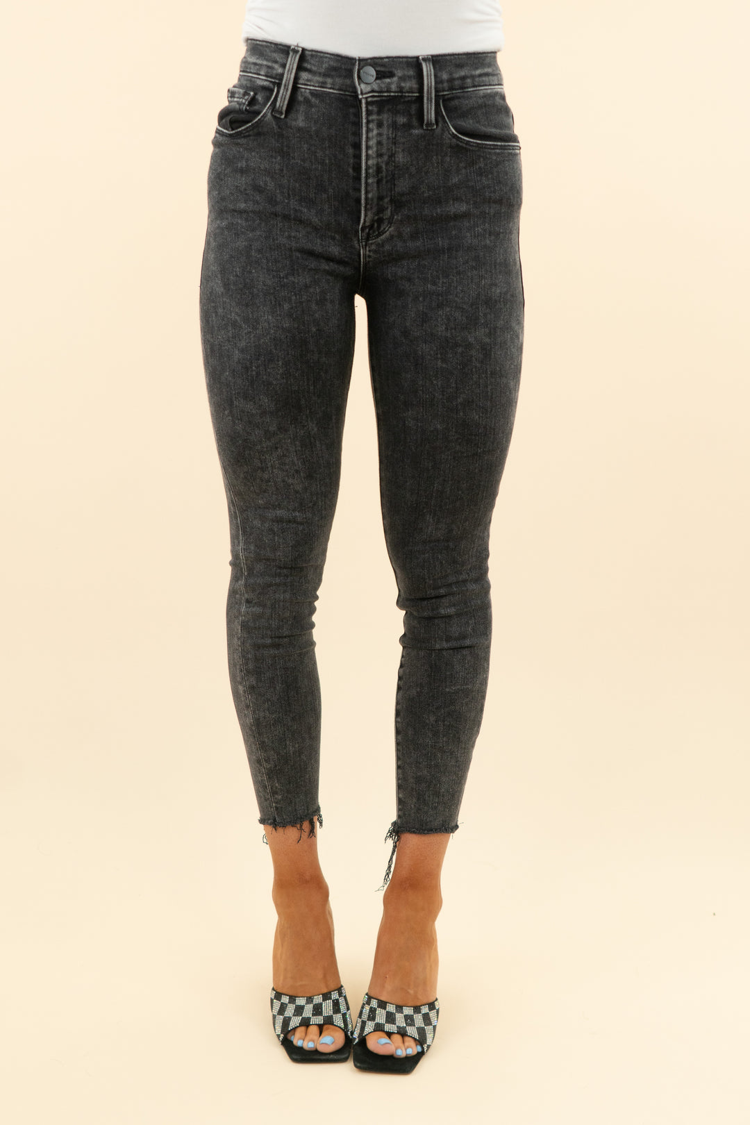 frame black high rise cigarette jeans (26; retail $215)