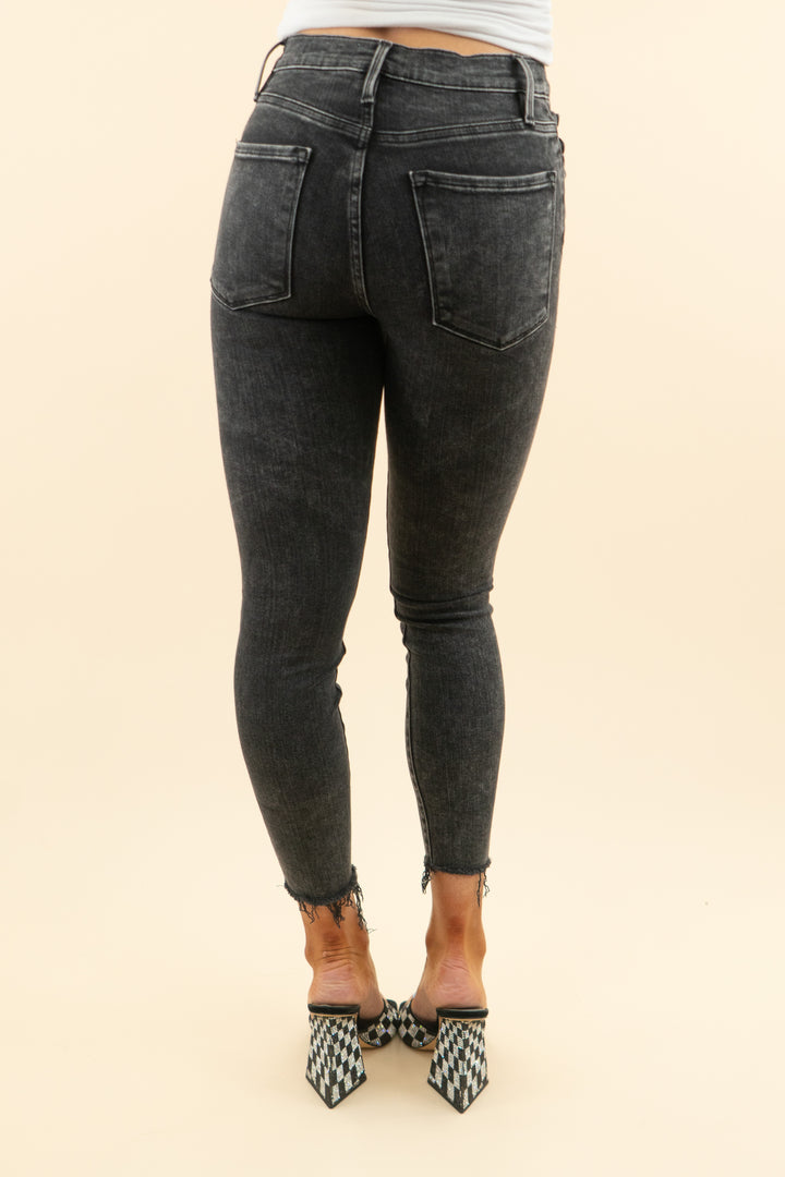 frame black high rise cigarette jeans (26; retail $215)