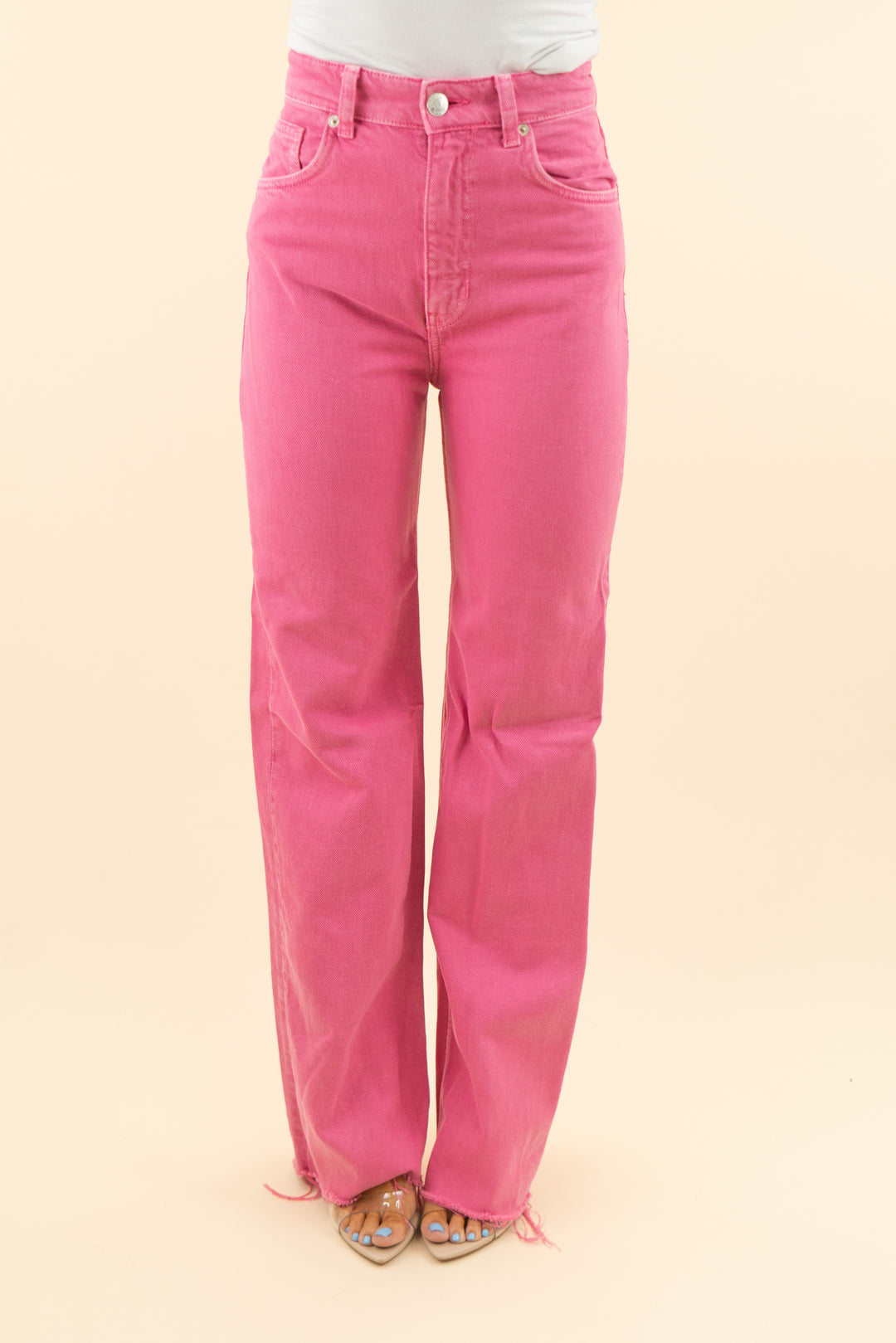 AUCTION zara bright pink slouched raw hem pants (6)