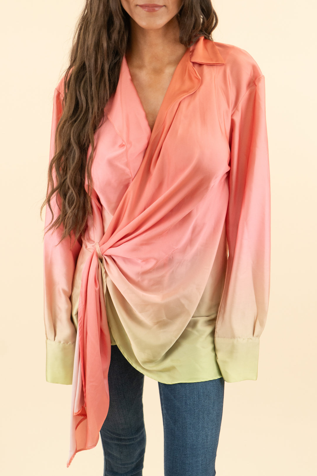 baobab pink/green ombre satin blouse (s; retail $250)