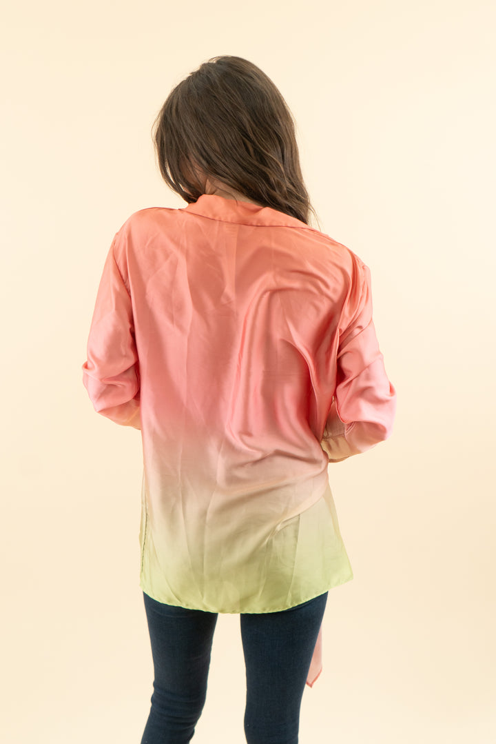 baobab pink/green ombre satin blouse (s; retail $250)
